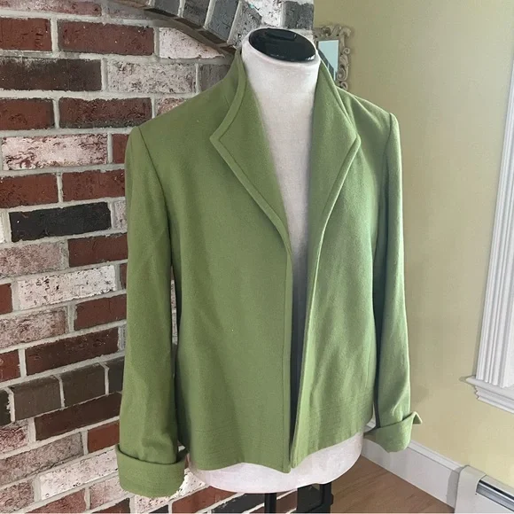 MAINBOCHER Green Cashmere Wool Vintage Open Jacket Size 10 - Picture 2 of 9